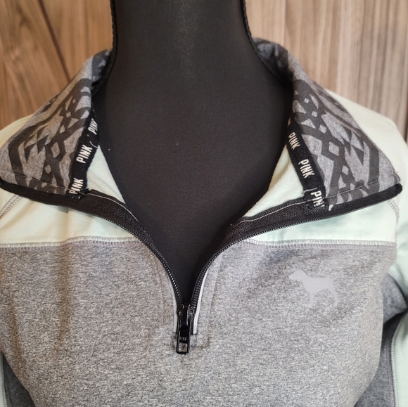 PINK Victoria’s Secret Athleisure Running Jacket 1/4 Zip Mint Green Gray Medium - Picture 5 of 7
